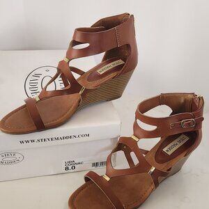 Steve Madden "LIDA" Cognac Color Gladiator Wedge Sandals in Box Size 8
